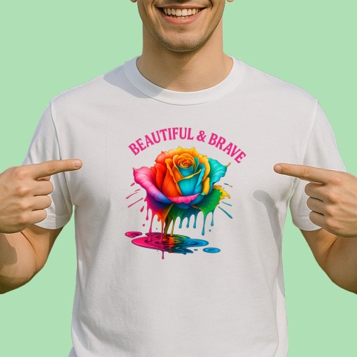 Tricou Beautiful and brave Trandafir multicolor - Copii | Dama | Barbat