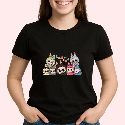 Tricou Labubu gasca completa, Unisex Dama si Barbat | Copii, Culoare Negru