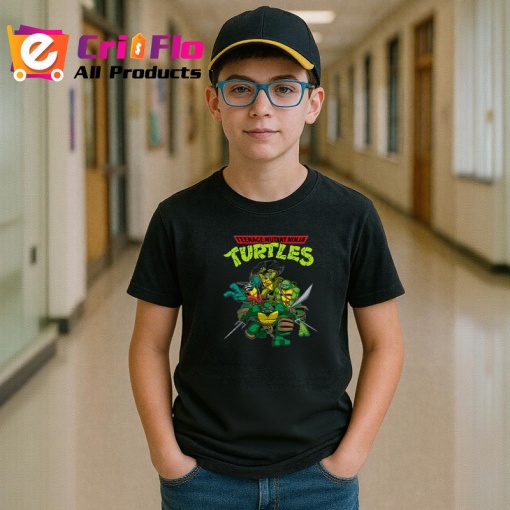 Tricou Teenage Mutant Ninja Turtles testoase ninja in lupta cu raul in oras, Copii | Dama | Barbat , tricou negru