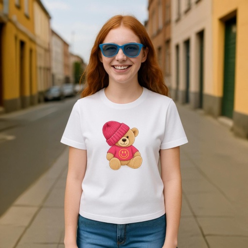 Tricou Ursulet Roz Happy - Copii | Dama | Barbat