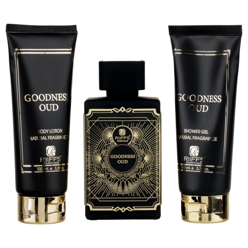 Cadou Goodness Oud Apa de Parfum 100ml + Gel De Dus 100ml + Lotiune de corp 100ml, Riiffs Parfum arabesc