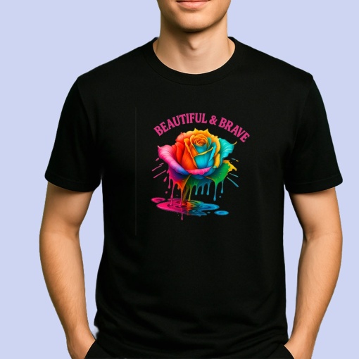 Tricou Beautiful and brave Trandafir multicolor Negru, Copii | Dama | Barbat