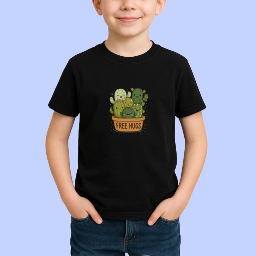 Tricou Cactus free hugs Negru, Copii | Dama | Barbat