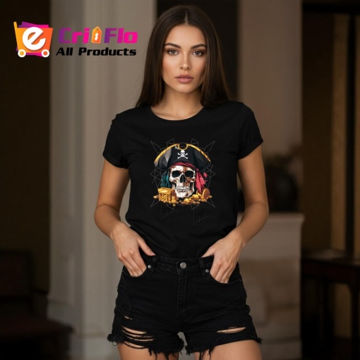Tricou Pirat Craniu Comori Color, Copii | Dama | Barbat, culoare negru