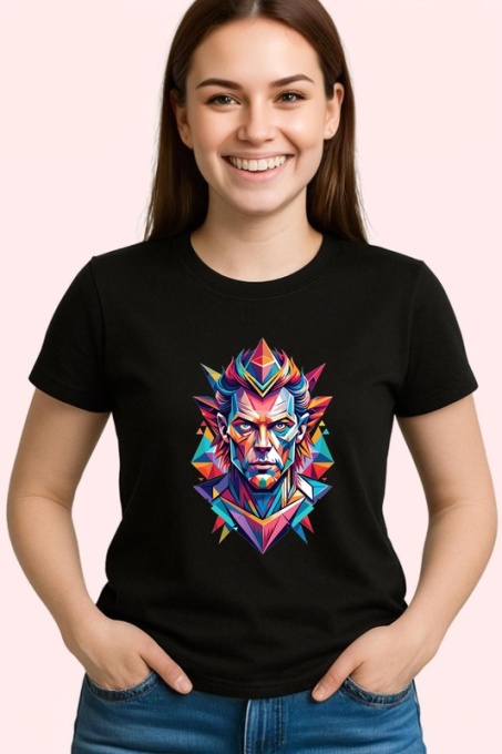 Tricou Rege Geometric Rosu Albastru, Copii | Dama | Barbat, culoare negru