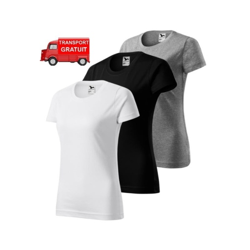 Set 3 tricouri clasice simple dama bumbac 100%, casual pentru femei, alb, negru, gri inchis 134