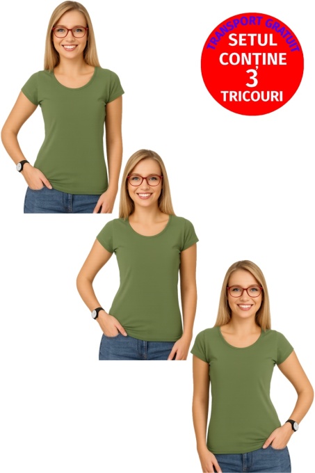 Set 3 tricouri Dama Bumbac Simplu Casual Elegant lejer, tricou decoltat femeie, Dama