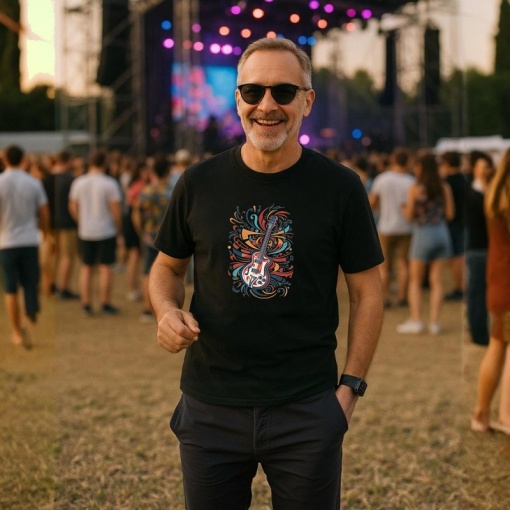 Tricou Chitara Colorata Arta Curcubeu, Copii | Dama | Barbat, culoare negru