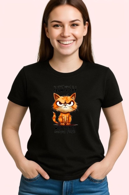 Tricou Grumpy cat spirit animal mesaj pentru oameni iritati, Copii | Dama | Barbat , tricou negru