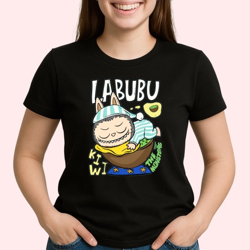 Tricou Labubu kiwi hamac, Unisex Dama si Barbat | Copii, Culoare Negru