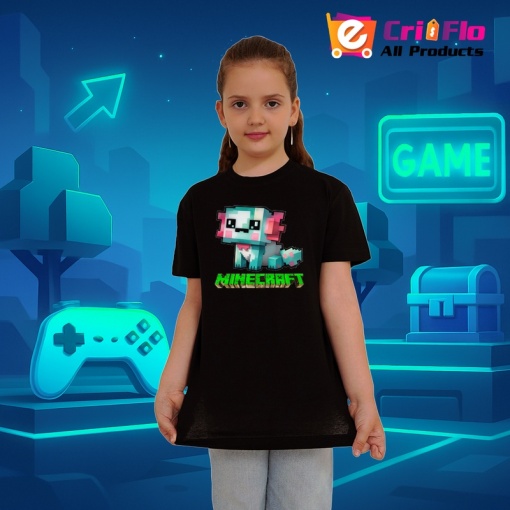 Tricou Minecraft Axolotl Albastru 2 Tricou Negru Copii | Dama | Barbat