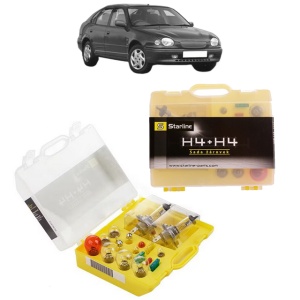 Kit trusa Set becuri H4 compatibila cu TOYOTA COROLLA Liftback (_E11_) din 1997-2001, bec far, semnalizare , pozitie, iluminare numar, frana, plafoniera, stop frana