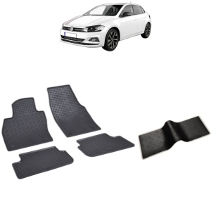 Set 5 covorase auto VOLKSWAGEN POLO VI din 10.2017 - 2026, cu covoras tunel median, Caroserie HATCHBACK