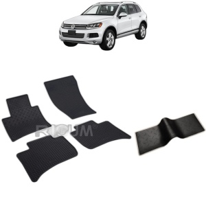 Set 5 covorase auto VOLKSWAGEN TOUAREG II din 02.2010 - 03.2018, cu covoras tunel median, Caroserie SUV