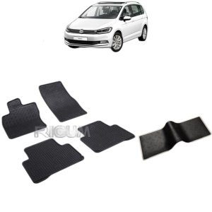 Set 5 covorase auto VOLKSWAGEN TOURAN II din 09.2015 - 2026, cu covoras tunel median, Caroserie VAN