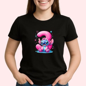 Tricou Alfabet Cifra 3 cu Lilo si Stitch albastru, veselie mare, Negru, Unisex Dama si Barbat | Copii - Img 2