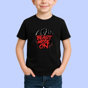 Tricou Beast Mode On Text Rosu Intens, Copii | Dama | Barbat, culoare negru - Img 3