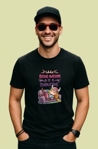 Tricou Being Awesome Is Exhausting Canapea Oboseala, Copii | Dama | Barbat, culoare negru - Img 2