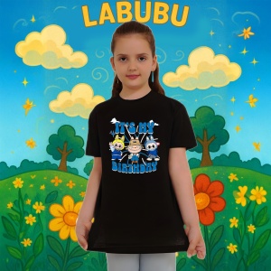 Tricou Labubu birthday albastru, Unisex Dama si Barbat | Copii, Culoare Negru - Img 8