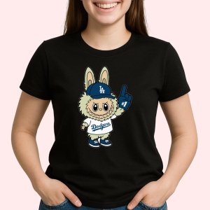 Tricou Labubu yankees albastru, Unisex Dama si Barbat | Copii, Culoare Negru - Img 1