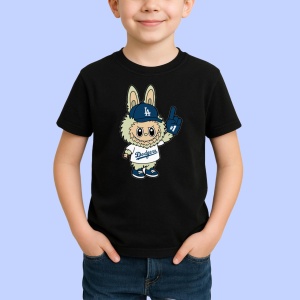 Tricou Labubu yankees albastru, Unisex Dama si Barbat | Copii, Culoare Negru - Img 2