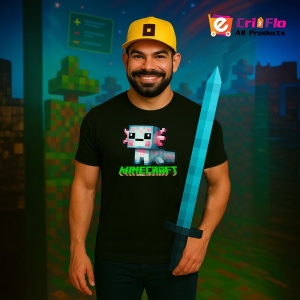 Tricou Minecraft Axolotl Albastru 2 Tricou Negru Copii | Dama | Barbat - Img 2