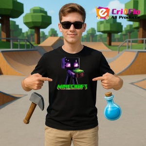 Tricou Minecraft Enderman Umbra Tricou Negru Copii | Dama | Barbat - Img 2