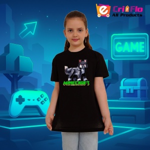 Tricou Minecraft Lup Pixelat Tricou Negru Copii | Dama | Barbat - Img 1