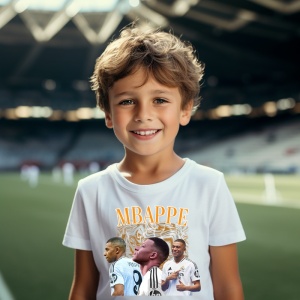 Tricou Personalizat pentru Copii cu Kyllian Mbappe la Real Madrid - Cadou pentru Fanii Fotbalului - Kyllian Mbappe Real Madrid Tricou Copii - Img 1