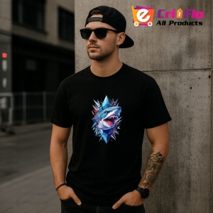 Tricou Rechin Albastru Design Agresiv, Copii | Dama | Barbat, culoare negru - Img 6