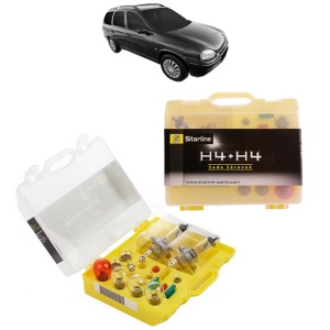 Kit trusa Set becuri H4 compatibila cu OPEL CORSA B Estate (S93) din 1999-2002, bec far, semnalizare , pozitie, iluminare numar, frana, plafoniera, stop frana