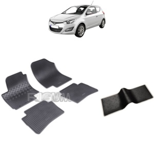 Set 5 covorase auto HYUNDAI I20 I din 01.2009 - 11.2014, cu covoras tunel median, Caroserie HATCHBACK