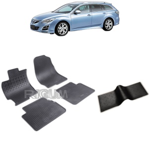 Set 5 covorase auto MAZDA 6 II din 2008 - 12.2012, cu covoras tunel median, Caroserie SEDAN