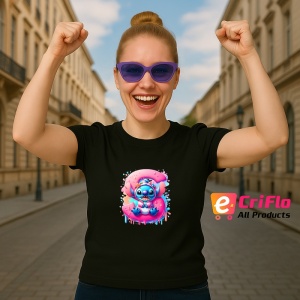 Tricou Alfabet Litera S cu Stitch Roz fericit, explozie de culori, Negru, Unisex Dama si Barbat | Copii - Img 3