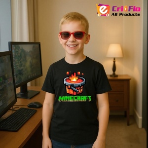 Tricou Minecraft Lava Fierbinte Tricou Negru Copii | Dama | Barbat - Img 1