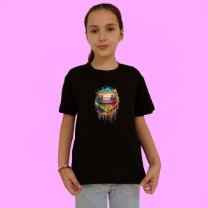 Tricou Music On Cassette Stil Colorat, Copii | Dama | Barbat, culoare negru - Img 3