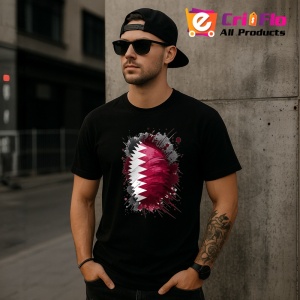 Tricou Qatar Steag Splash Art, Copii | Dama | Barbat, culoare negru - Img 6