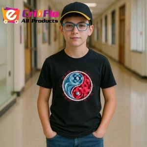 Tricou Yin Yang Rosu Albastru Stil Japonez, Copii | Dama | Barbat, culoare negru - Img 9