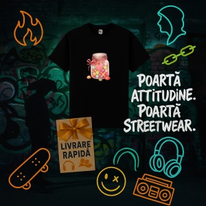 Tricou Borcan cu bomboane Negru, Copii | Dama | Barbat - Img 14