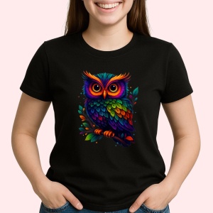 Tricou Bufnita stil curcubeu Negru, Copii | Dama | Barbat - Img 1