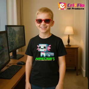 Tricou Minecraft Axolotl Albastru Tricou Negru Copii | Dama | Barbat - Img 1