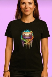 Tricou Music On Cassette Stil Colorat, Copii | Dama | Barbat, culoare negru - Img 4