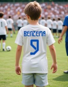 Tricou Personalizat pentru Copii cu Benzema la Real Madrid - Cadou Ideal pentru Fanii Fotbalului - Benzema Real Madrid Tricou Copii - Img 1