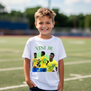 Tricou Personalizat pentru Copii cu Vinicius Jr. la Brazilia - Cadou pentru Fanii Fotbalului - Vinicius Jr. Tricou Copii - Img 1