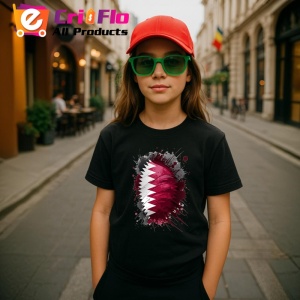 Tricou Qatar Steag Splash Art, Copii | Dama | Barbat, culoare negru - Img 7