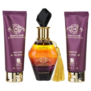 Cadou Majestic Rose Apa de Parfum 100ml + Gel De Dus 100ml + Lotiune de corp 100ml, Riiffs Parfum arabesc - Img 1