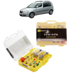 Kit trusa Set becuri H4 compatibila cu SKODA ROOMSTER Praktik (5J) din 2007-2015, bec far, semnalizare , pozitie, iluminare numar, frana, plafoniera, stop frana