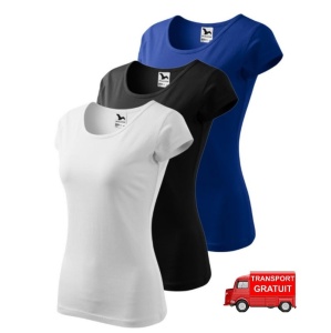 Set 3 tricouri simple dama din bumbac 100%, Elegant casual cu decolteu femei, Alb, Negru, Albastru regal 122 - Img 1