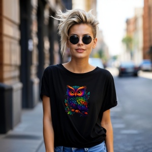 Tricou Bufnita stil curcubeu Negru, Copii | Dama | Barbat - Img 10