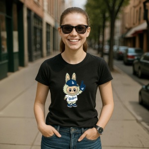 Tricou Labubu yankees albastru, Unisex Dama si Barbat | Copii, Culoare Negru - Img 5